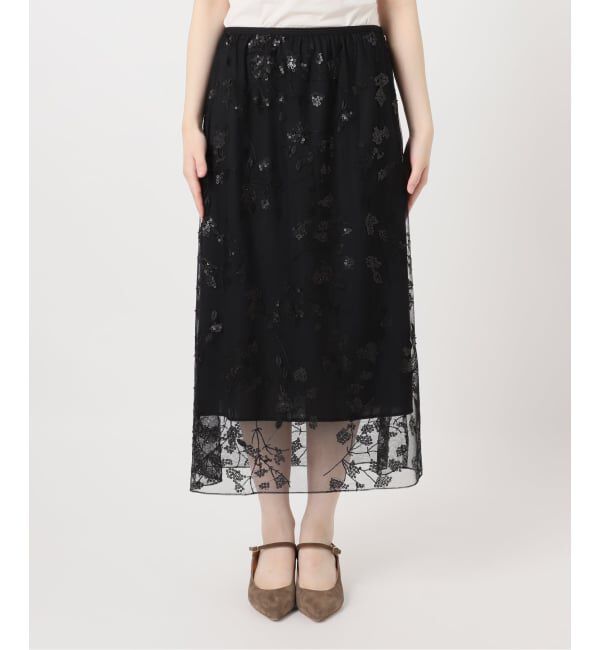 NOBLE「エンブロイダリーチュールレーススカート」|スカート|ブラック