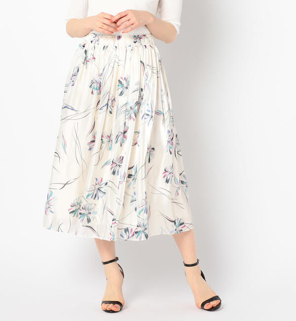 NOLLEY'S sophi「【吉高由里子さんドラマ着用】フラワーパールサテンギャザースカート」|スカート|ホワイト系4