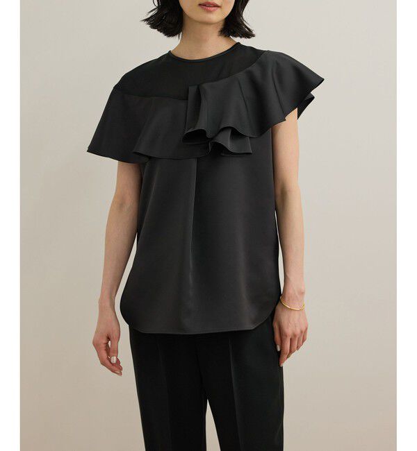 ROPE「サテンラッフルブラウス/洗える」|シャツ・ブラウス|