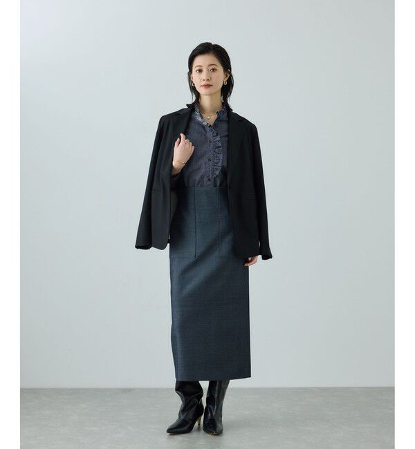 ROPE「テンセルデニムスタンドフリルシャツ/イージーケア・セットアップ対応」|シャツ・ブラウス|