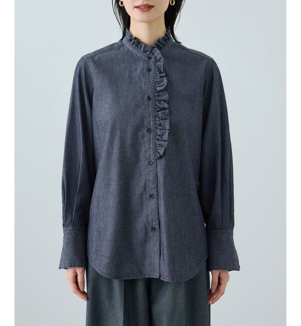 ROPE「テンセルデニムスタンドフリルシャツ/イージーケア・セットアップ対応」|シャツ・ブラウス|