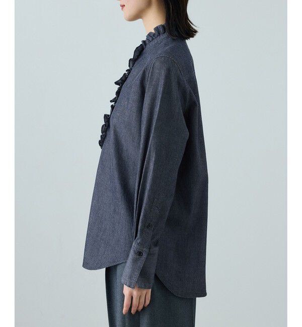 ROPE「テンセルデニムスタンドフリルシャツ/イージーケア・セットアップ対応」|シャツ・ブラウス|