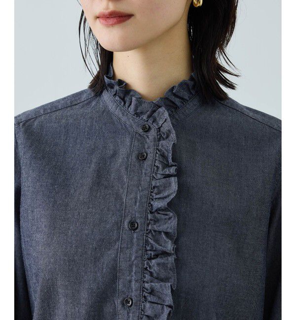 ROPE「テンセルデニムスタンドフリルシャツ/イージーケア・セットアップ対応」|シャツ・ブラウス|