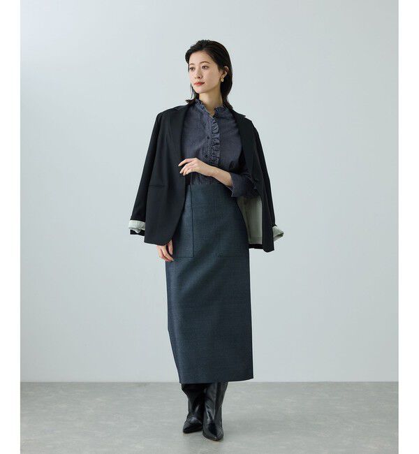 ROPE「テンセルデニムスタンドフリルシャツ/イージーケア・セットアップ対応」|シャツ・ブラウス|