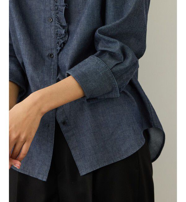 ROPE「テンセルデニムスタンドフリルシャツ/イージーケア・セットアップ対応」|シャツ・ブラウス|