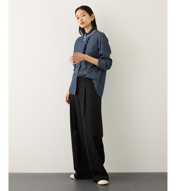 ROPE「テンセルデニムスタンドフリルシャツ/イージーケア・セットアップ対応」|シャツ・ブラウス|