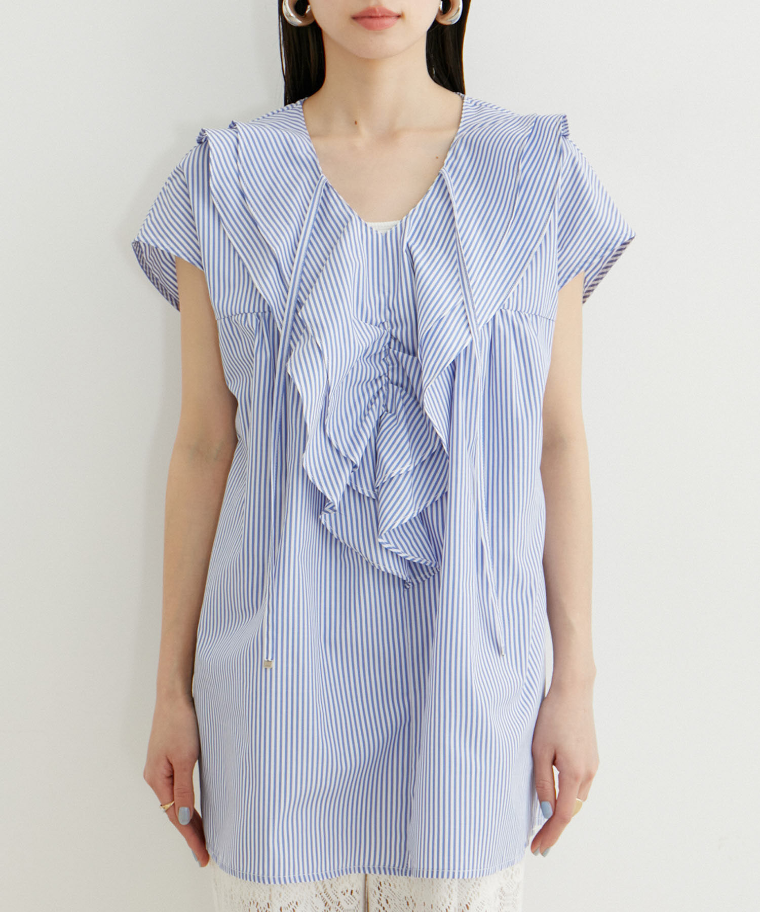 VIS「【夏トップス総選挙/お気に入り登録No.3】ラッフルチュニックブラウス【洗える】」|シャツ・ブラウス|