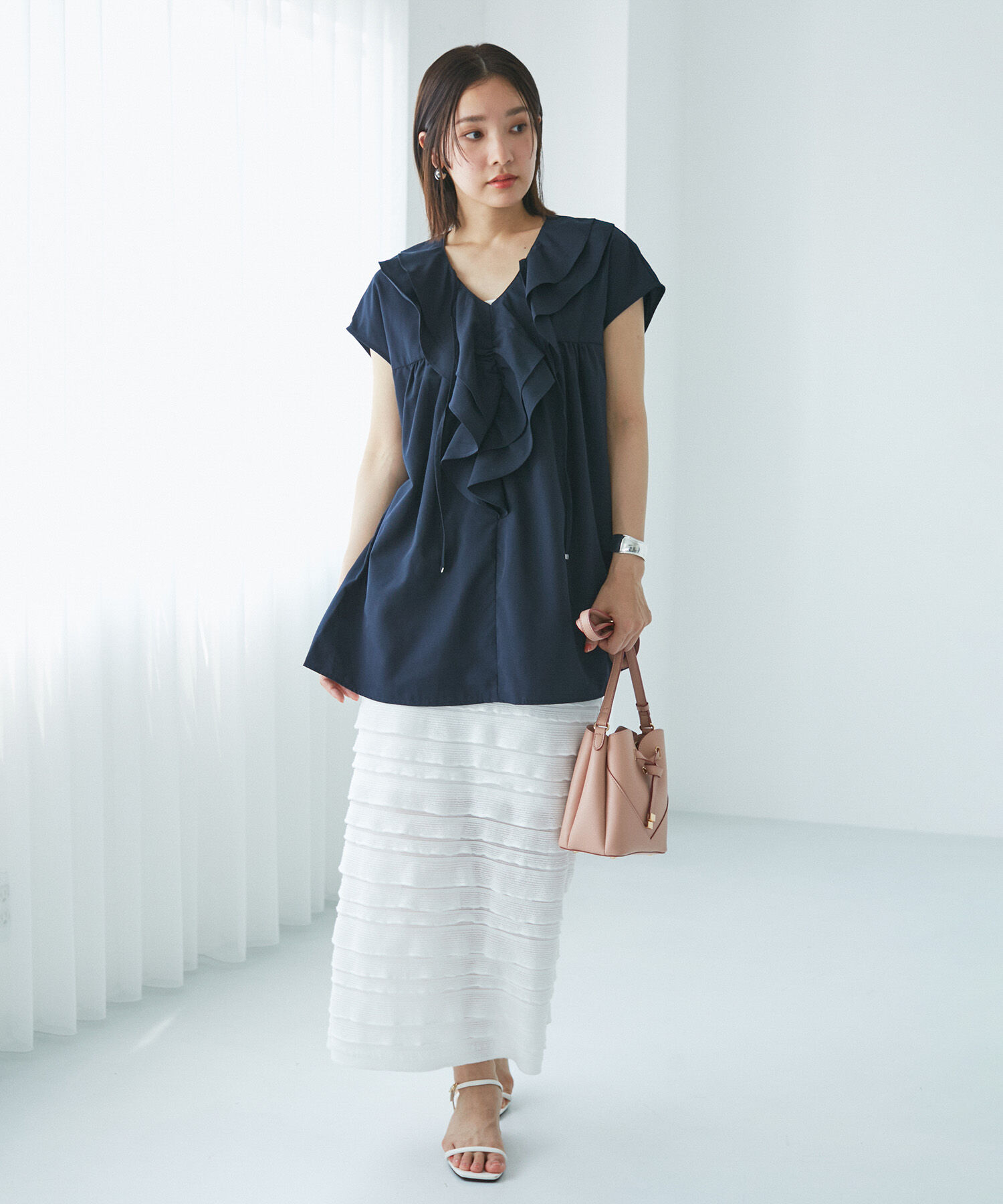 VIS「【夏トップス総選挙/お気に入り登録No.3】ラッフルチュニックブラウス【洗える】」|シャツ・ブラウス|