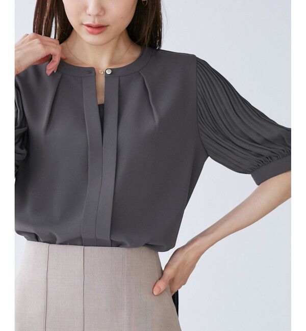 Rope&rsquo;Picnic「袖プリーツハーフスリーブブラウス」|シャツ・ブラウス|チャコール(06)