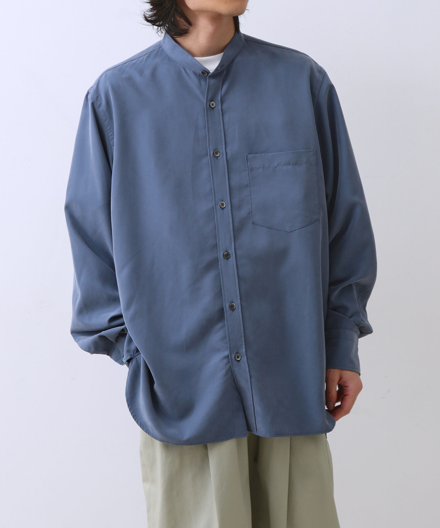 ADAM ET ROPE'「《定番》レーヨンスエード バンドカラーシャツ / ユニセックス」|シャツ・ブラウス|