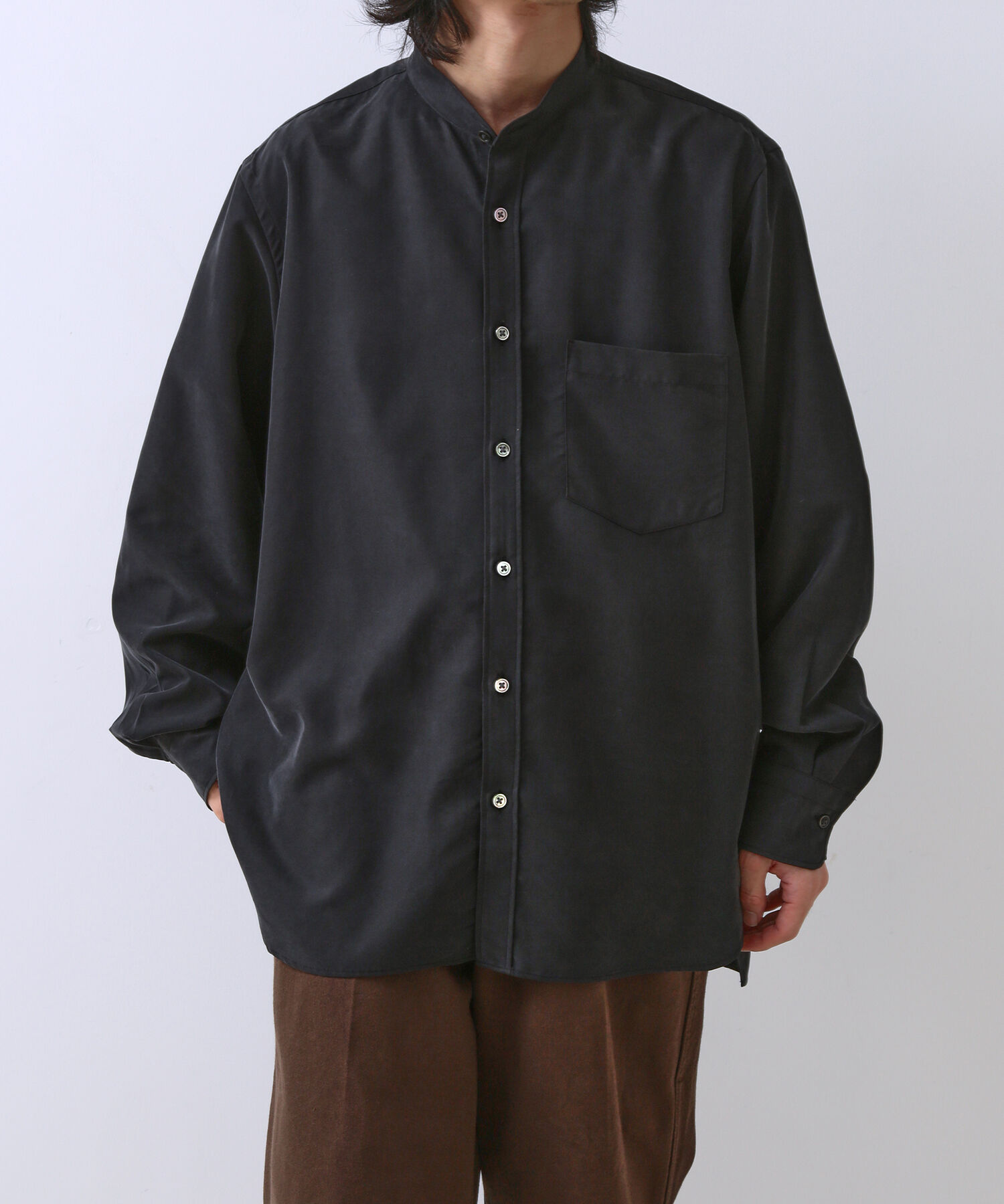 ADAM ET ROPE'「《定番》レーヨンスエード バンドカラーシャツ / ユニセックス」|シャツ・ブラウス|