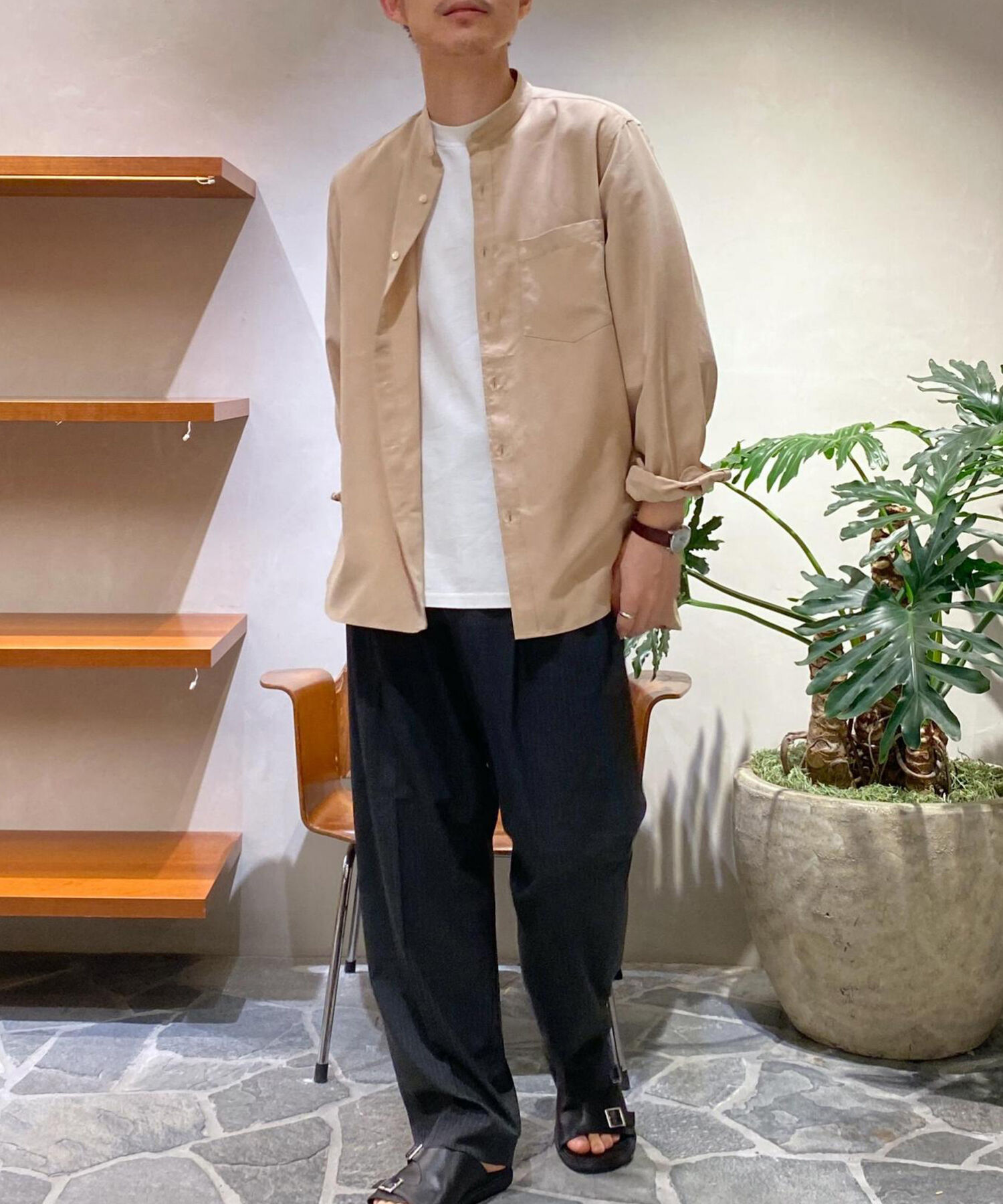 ADAM ET ROPE'「《定番》レーヨンスエード バンドカラーシャツ / ユニセックス」|シャツ・ブラウス|