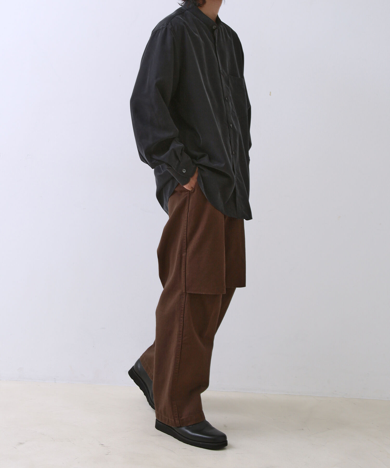 ADAM ET ROPE'「《定番》レーヨンスエード バンドカラーシャツ / ユニセックス」|シャツ・ブラウス|