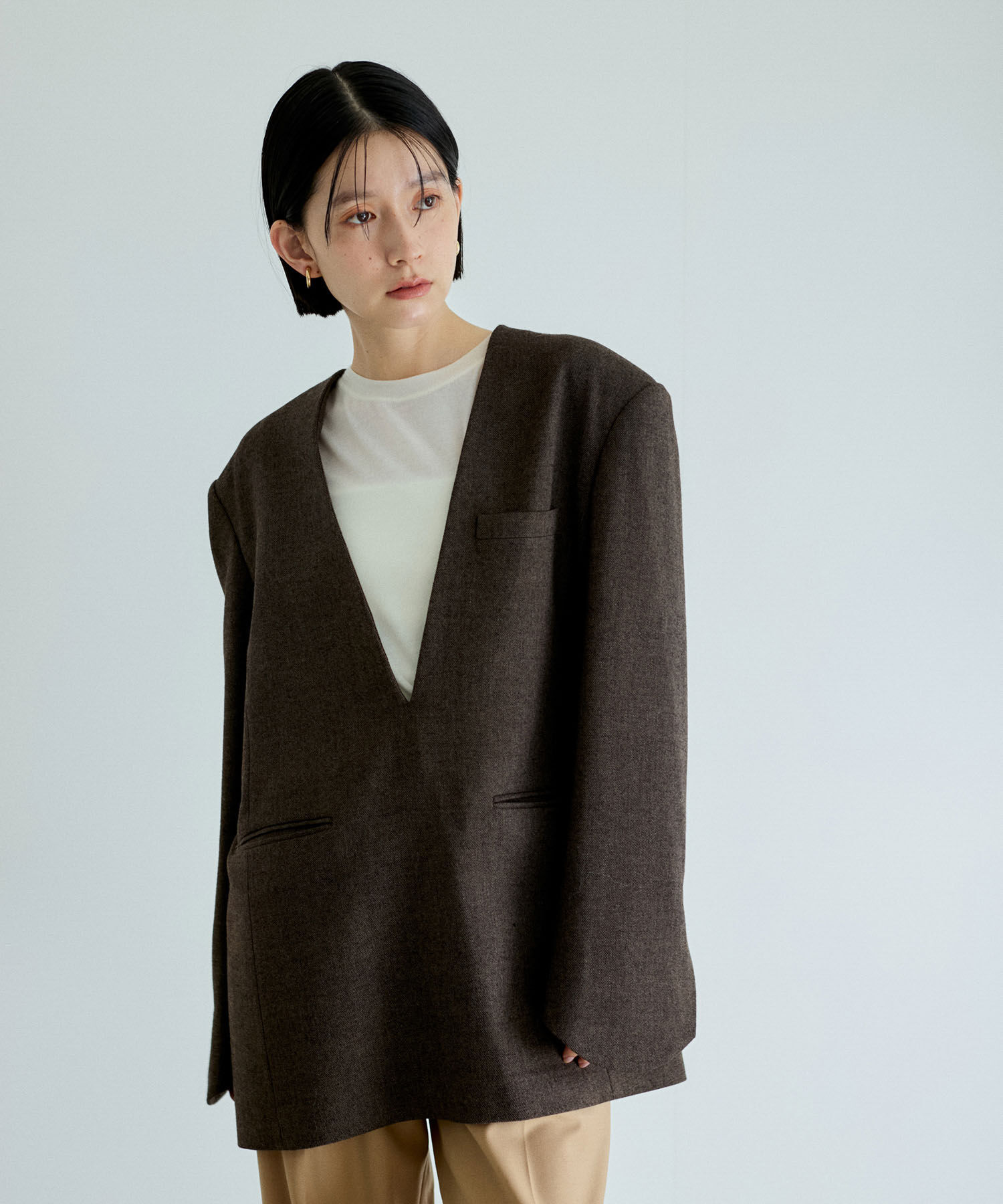 ADAM ET ROPE'「ジャケットライクブラウス」|シャツ・ブラウス|ブラウン(22)