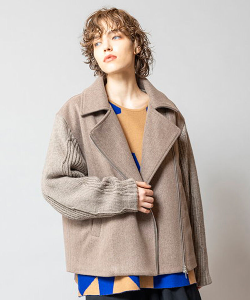  「ニットスリーブライダースジャケット」|ライダースジャケット|BROWN