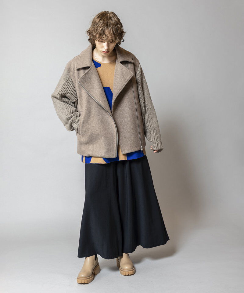  「ニットスリーブライダースジャケット」|ライダースジャケット|