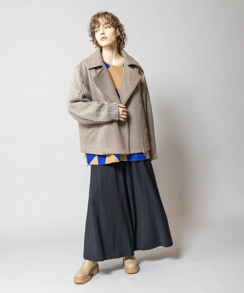  「ニットスリーブライダースジャケット」|ライダースジャケット|