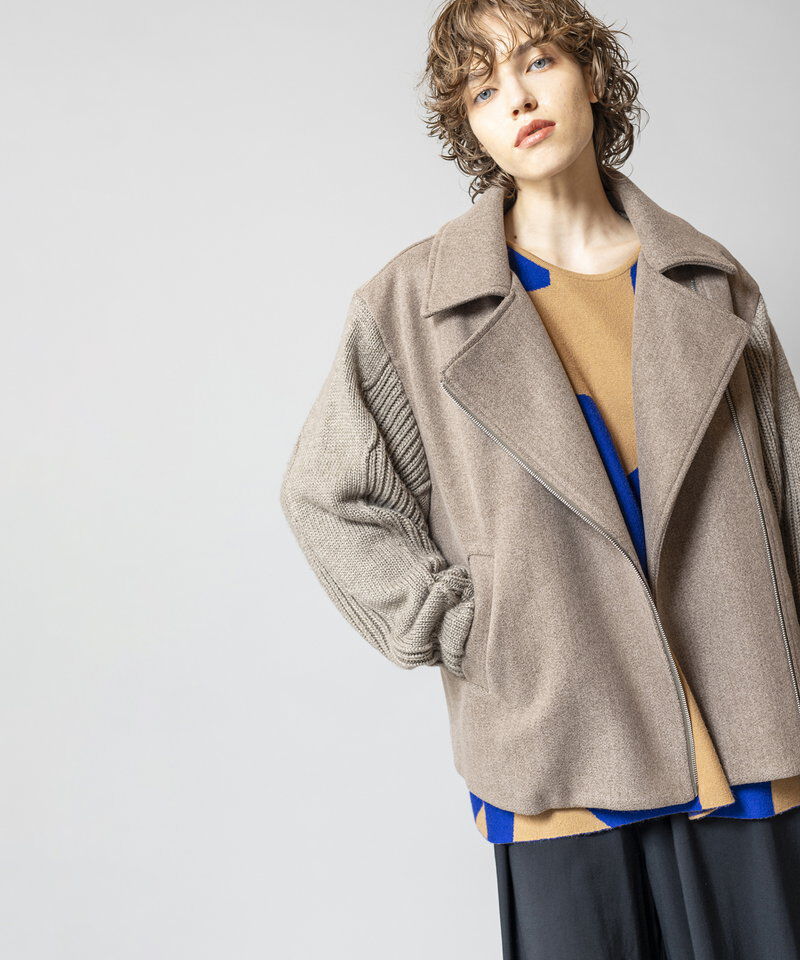  「ニットスリーブライダースジャケット」|ライダースジャケット|