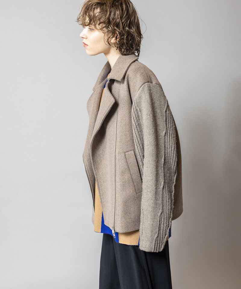  「ニットスリーブライダースジャケット」|ライダースジャケット|