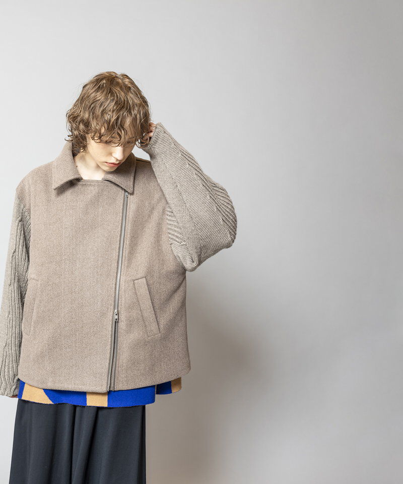  「ニットスリーブライダースジャケット」|ライダースジャケット|