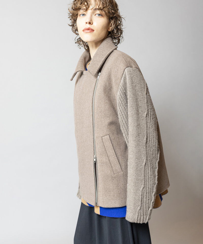  「ニットスリーブライダースジャケット」|ライダースジャケット|