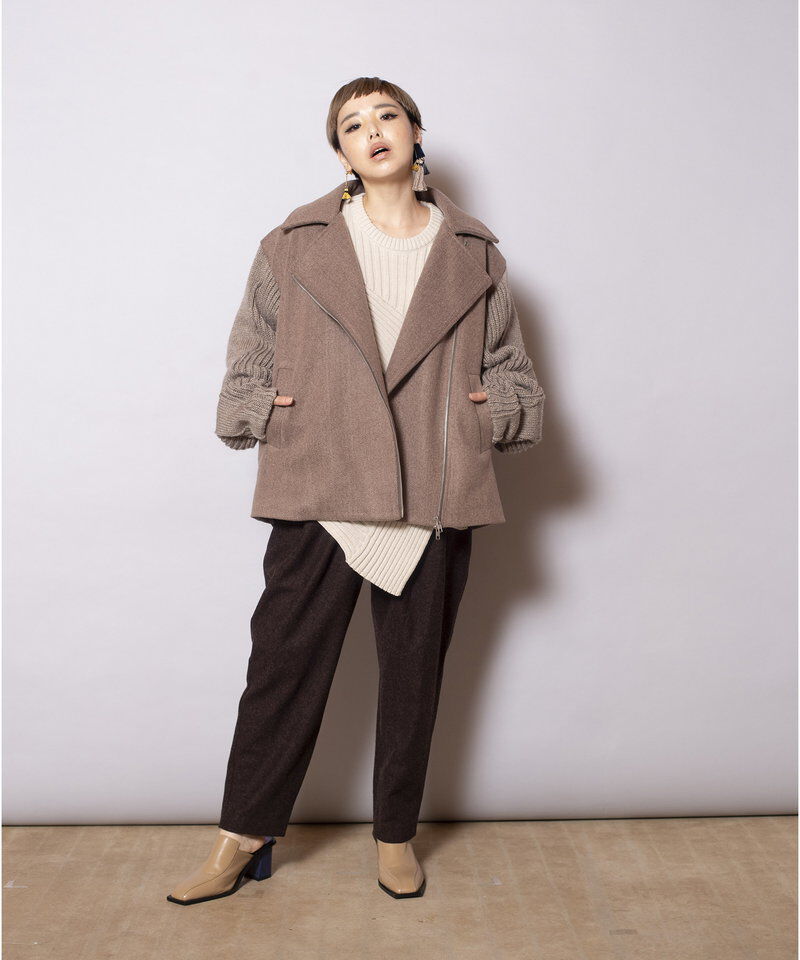  「ニットスリーブライダースジャケット」|ライダースジャケット|