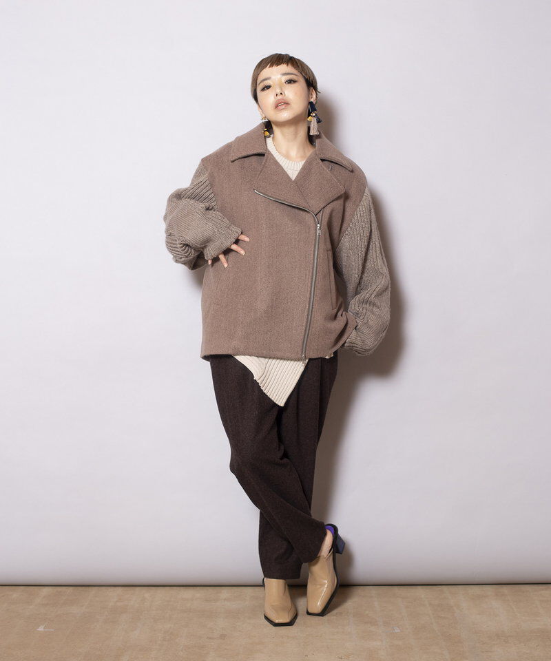  「ニットスリーブライダースジャケット」|ライダースジャケット|