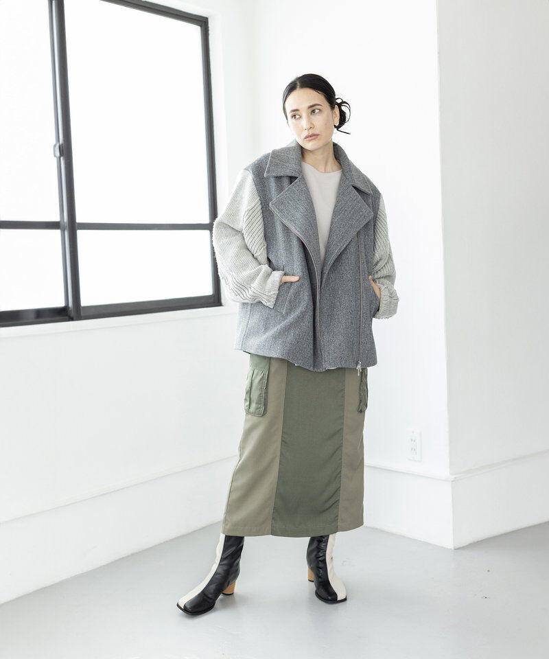  「ニットスリーブライダースジャケット」|ライダースジャケット|