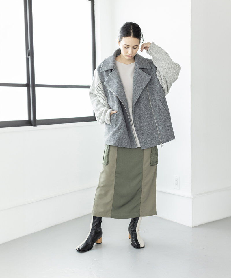  「ニットスリーブライダースジャケット」|ライダースジャケット|