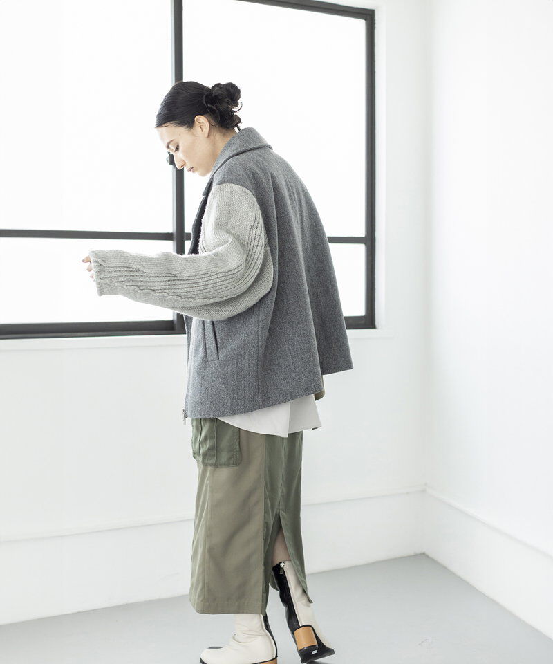  「ニットスリーブライダースジャケット」|ライダースジャケット|