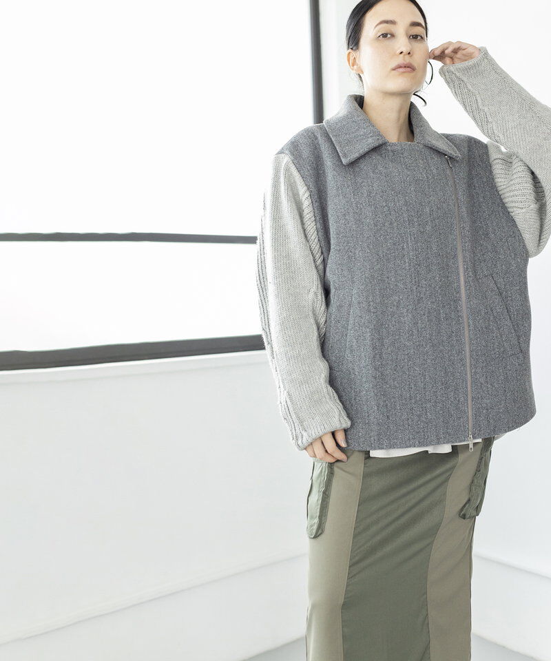  「ニットスリーブライダースジャケット」|ライダースジャケット|