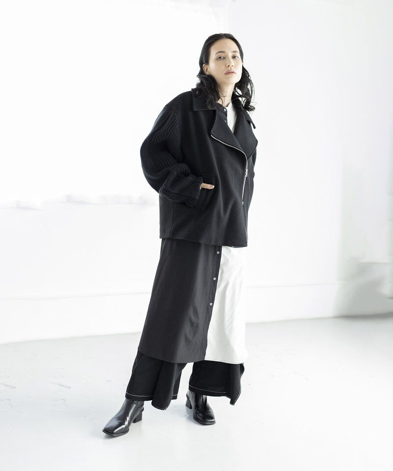  「ニットスリーブライダースジャケット」|ライダースジャケット|