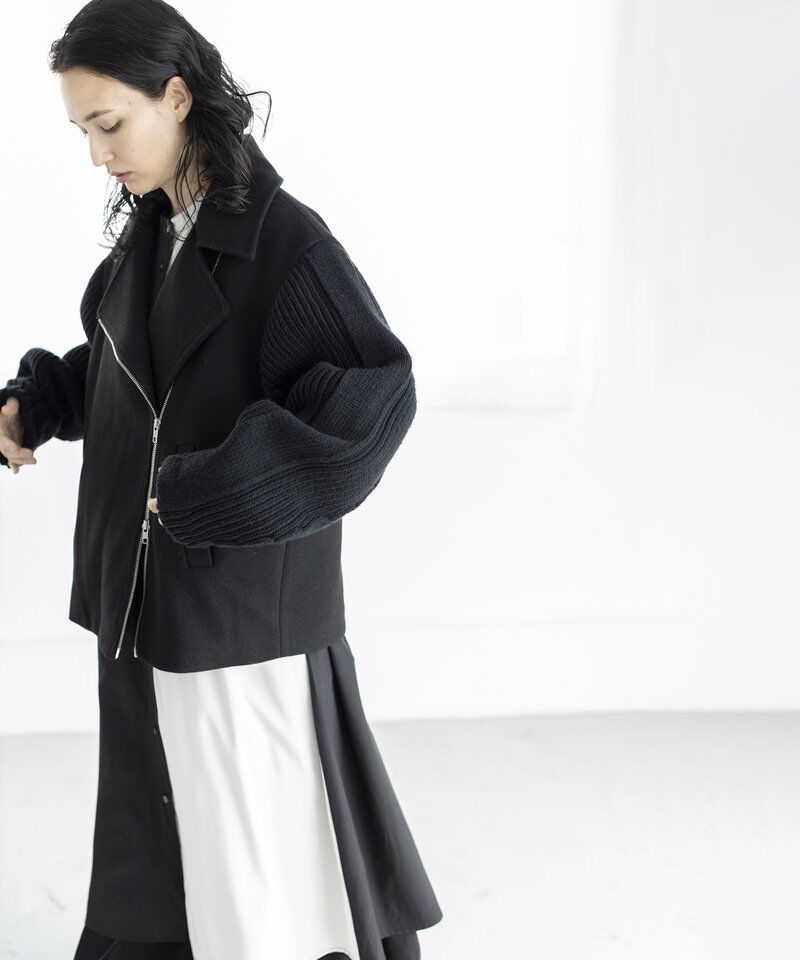 「ニットスリーブライダースジャケット」|ライダースジャケット|