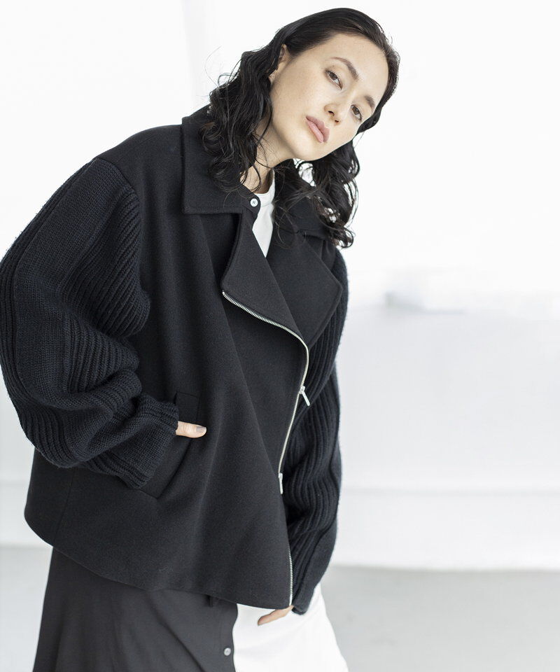  「ニットスリーブライダースジャケット」|ライダースジャケット|
