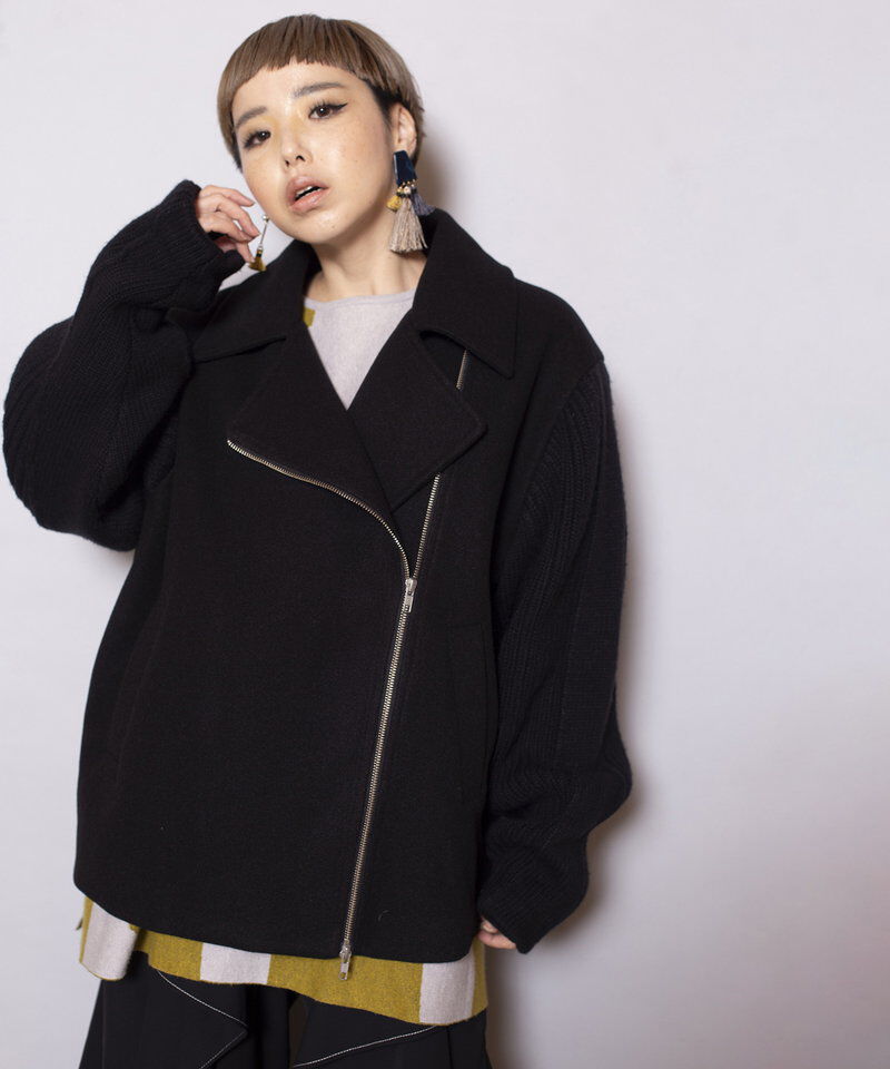  「ニットスリーブライダースジャケット」|ライダースジャケット|