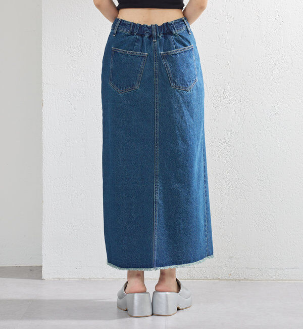 「【2サイズ展開】デニムロングスリットスカート」|スカート|