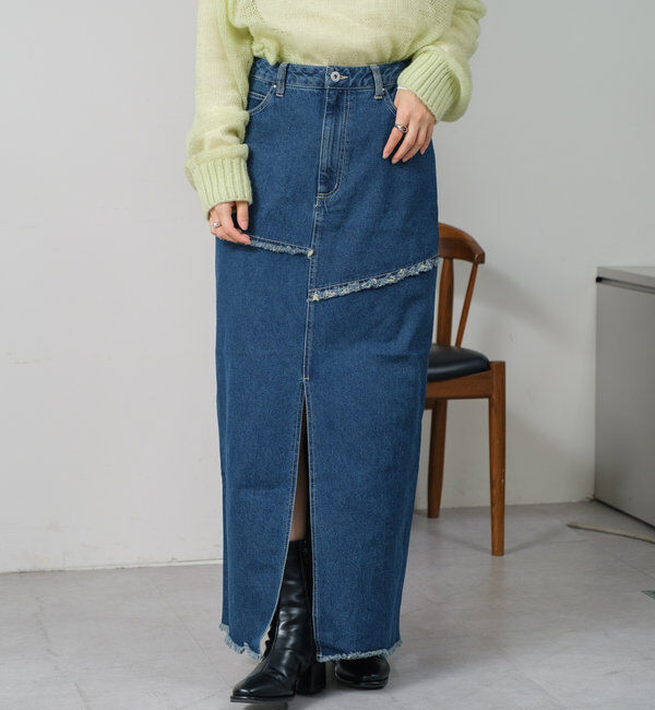  「【2サイズ展開】デニムロングスリットスカート」|スカート|