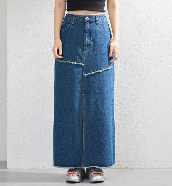  「【2サイズ展開】デニムロングスリットスカート」|スカート|