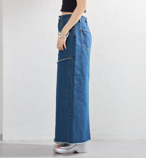  「【2サイズ展開】デニムロングスリットスカート」|スカート|
