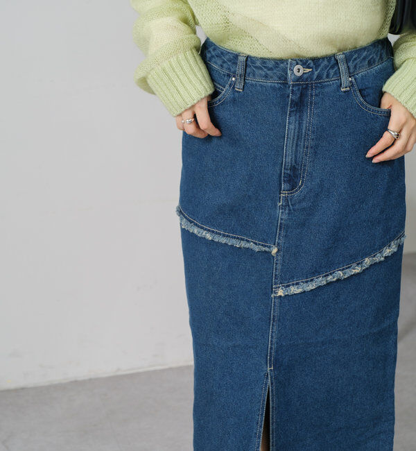  「【2サイズ展開】デニムロングスリットスカート」|スカート|