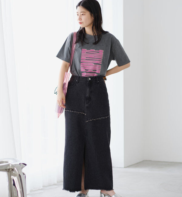  「【2サイズ展開】デニムロングスリットスカート」|スカート|