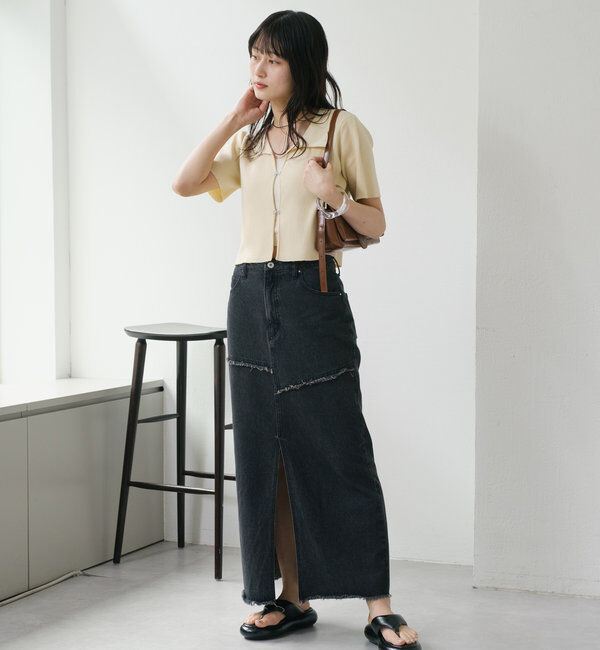  「【2サイズ展開】デニムロングスリットスカート」|スカート|