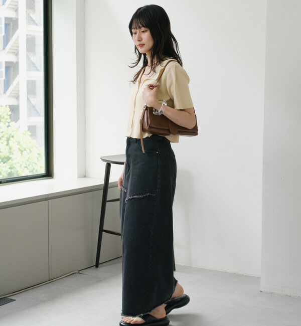  「【2サイズ展開】デニムロングスリットスカート」|スカート|