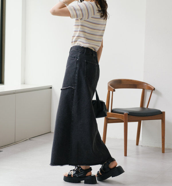  「【2サイズ展開】デニムロングスリットスカート」|スカート|