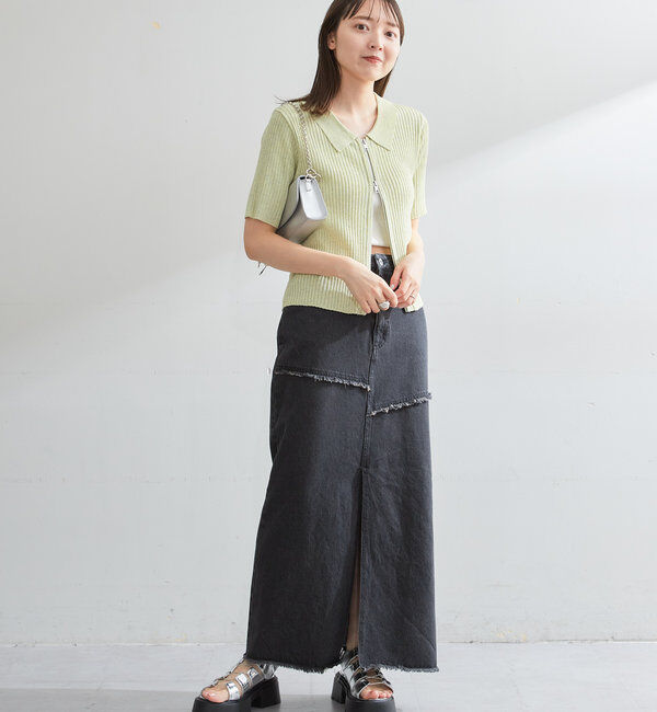  「【2サイズ展開】デニムロングスリットスカート」|スカート|