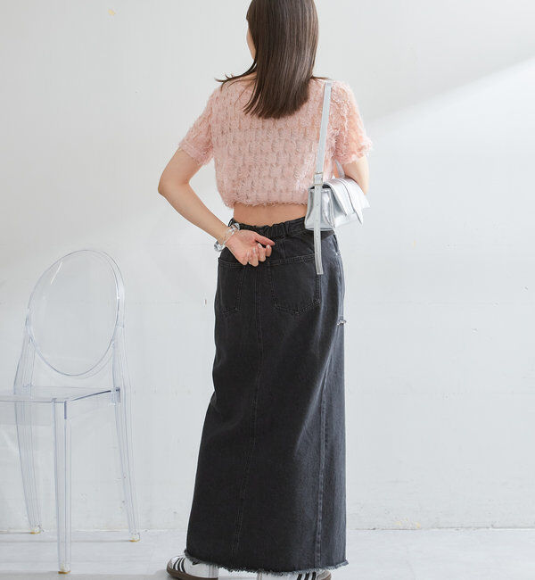  「【2サイズ展開】デニムロングスリットスカート」|スカート|