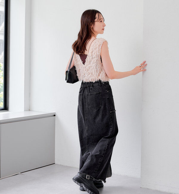  「【2サイズ展開】デニムロングスリットスカート」|スカート|