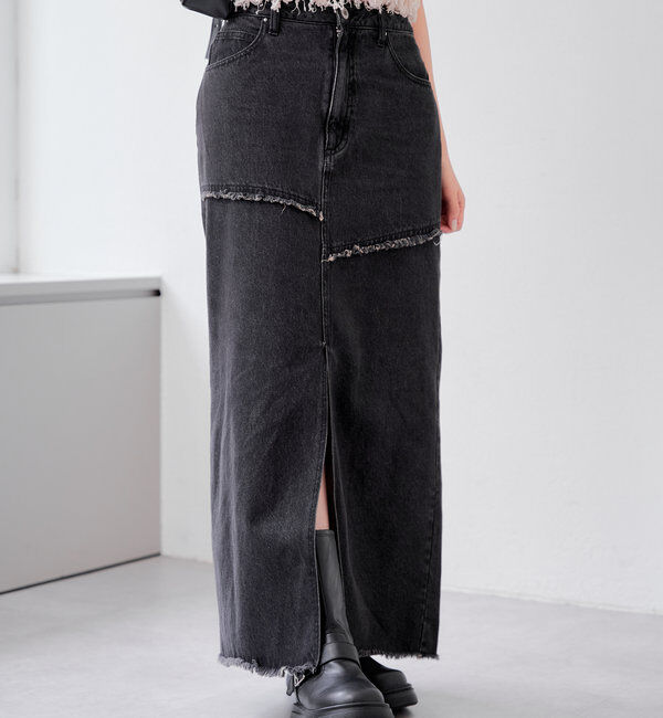  「【2サイズ展開】デニムロングスリットスカート」|スカート|