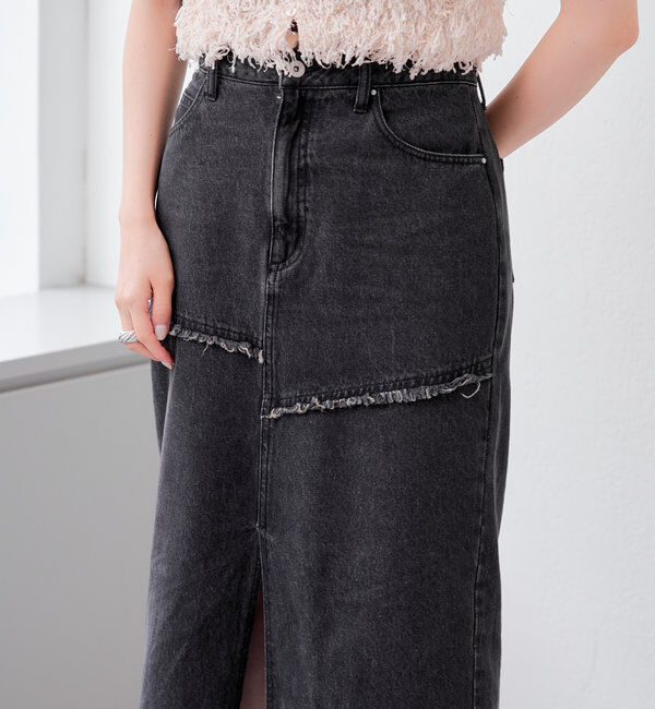  「【2サイズ展開】デニムロングスリットスカート」|スカート|