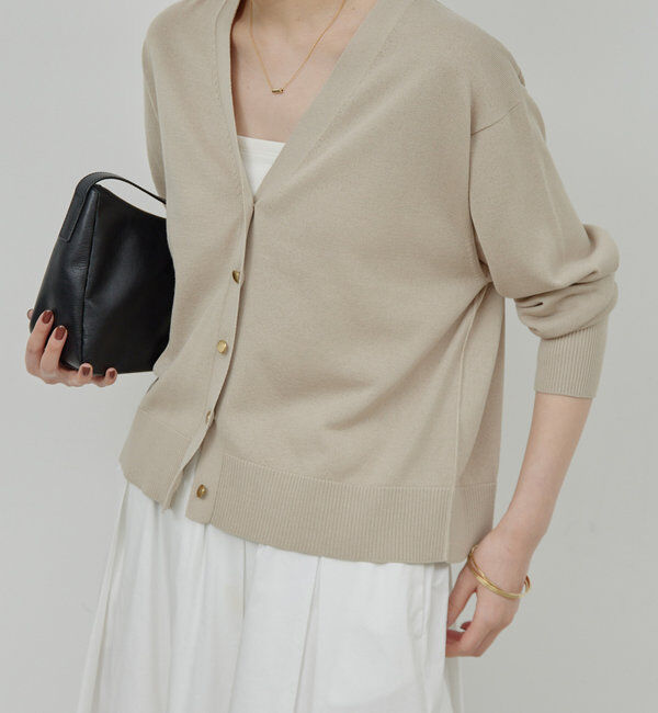  「【接触冷感/アンサンブル対応】アイシーコットンVカーデ」|ニット・セーター|ベージュ